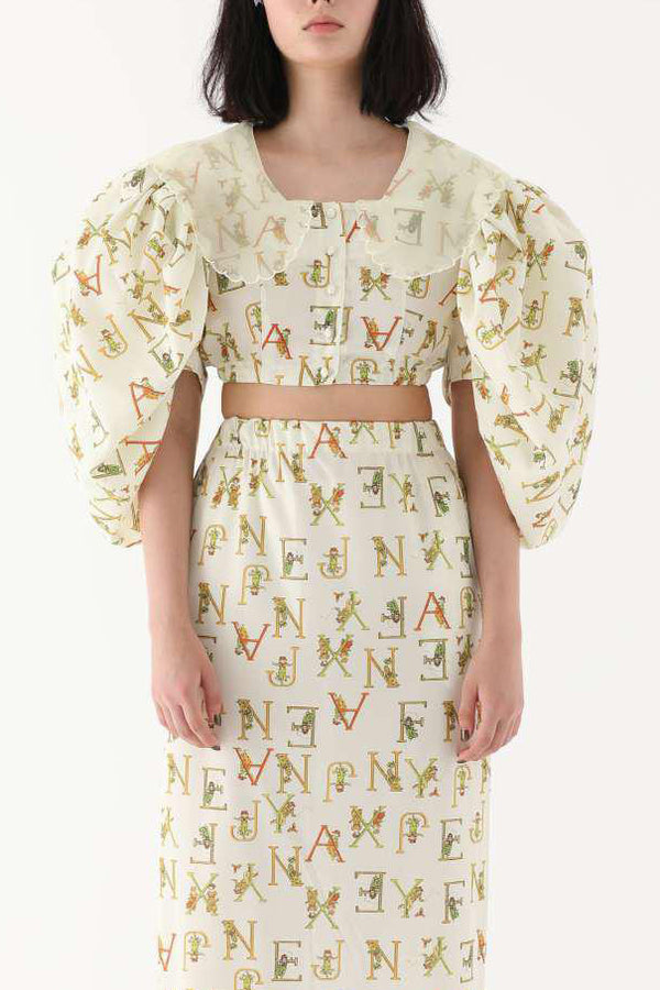 Jennyfax Butterfly Sleeve Top JFSS22B051 Vintage Logo